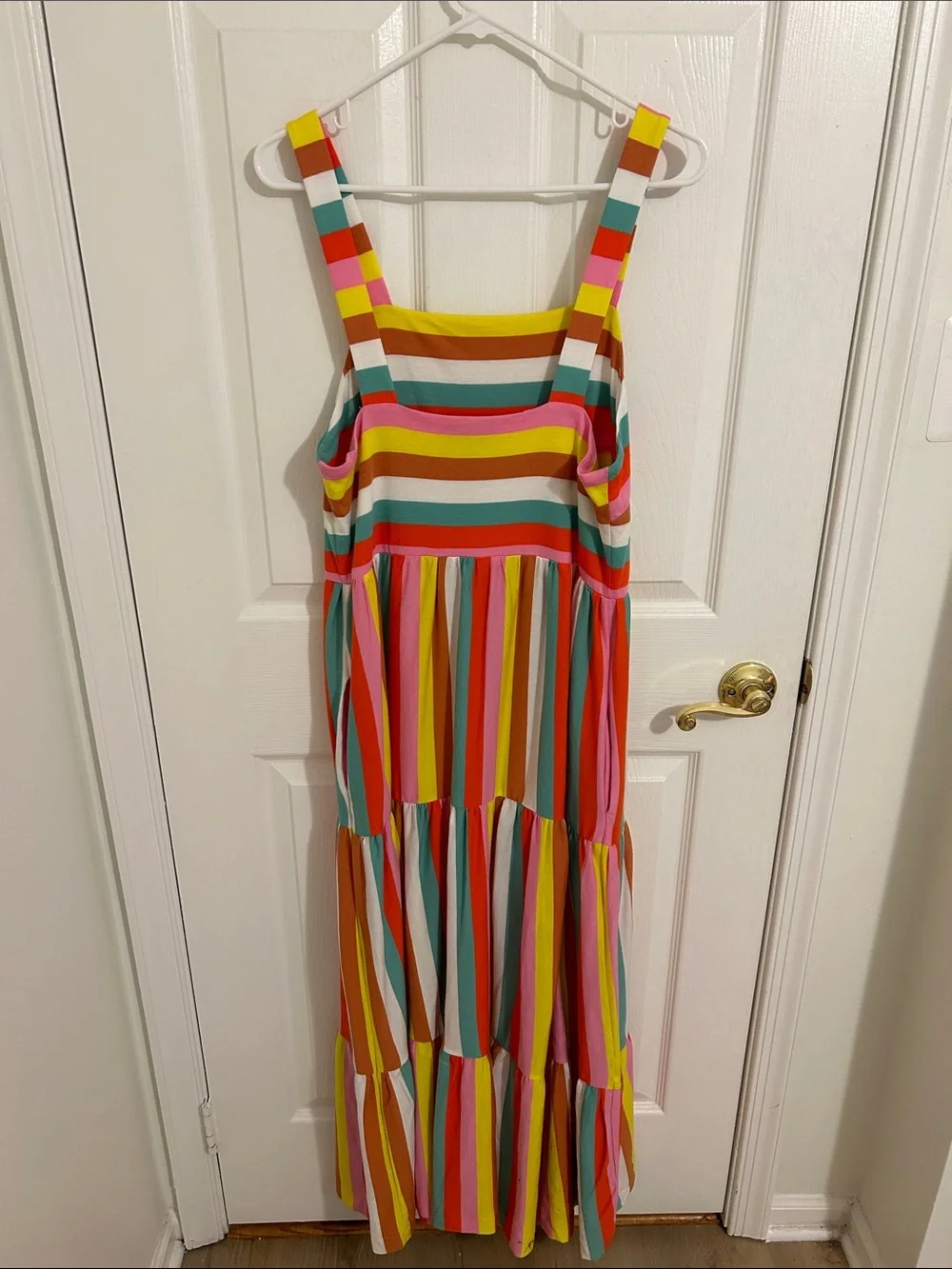 J. Crew Maxi Dress Rainbow Stripe Colorful Cotton Square Neck New Size Medium